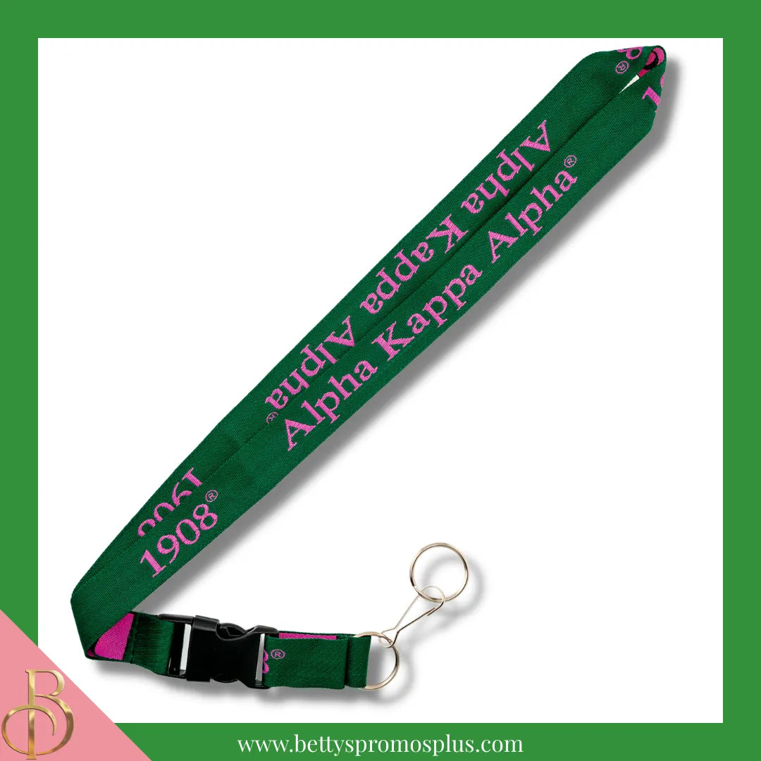 Alpha Kappa Alpha AKA 1908 Woven Embroidered Lanyard-Alpha Kappa Alpha Paraphernalia-Alpha Kappa Alpha Lanyards-Betty's Promos Plus