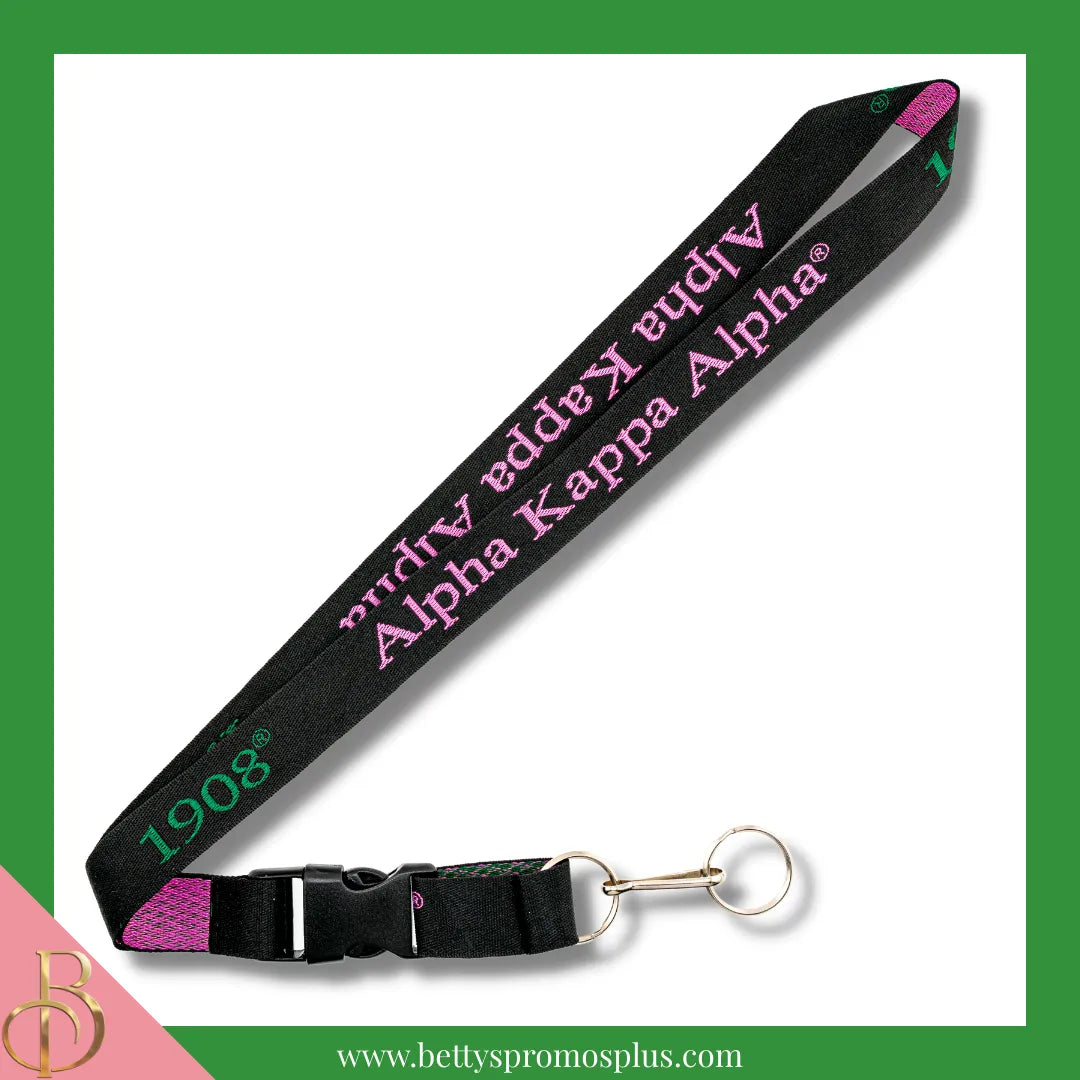 Alpha Kappa Alpha AKA 1908 Woven Embroidered Lanyard-Black-Alpha Kappa Alpha Paraphernalia-Alpha Kappa Alpha Lanyards-Betty's Promos Plus