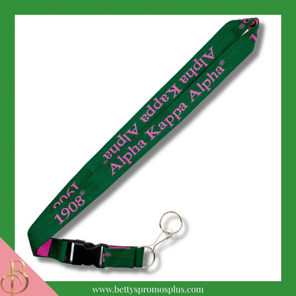 Alpha Kappa Alpha AKA 1908 Woven Embroidered Lanyard-Green-Alpha Kappa Alpha Paraphernalia-Alpha Kappa Alpha Lanyards-Betty's Promos Plus