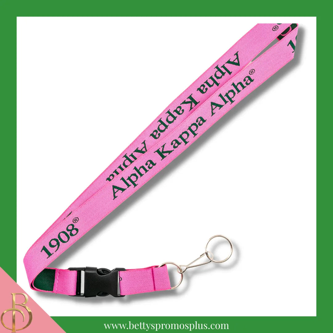 Alpha Kappa Alpha AKA 1908 Woven Embroidered Lanyard-Pink-Alpha Kappa Alpha Paraphernalia-Alpha Kappa Alpha Lanyards-Betty's Promos Plus