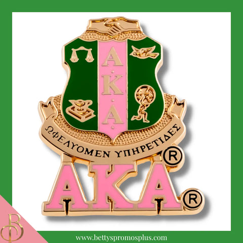 Alpha Kappa Alpha AKA 3D Color Shield with Letters Greek Sorority Lapel Pin-Gold-Alpha Kappa Alpha Paraphernalia-Alpha Kappa Alpha Lapel Pin-Betty's Promos Plus