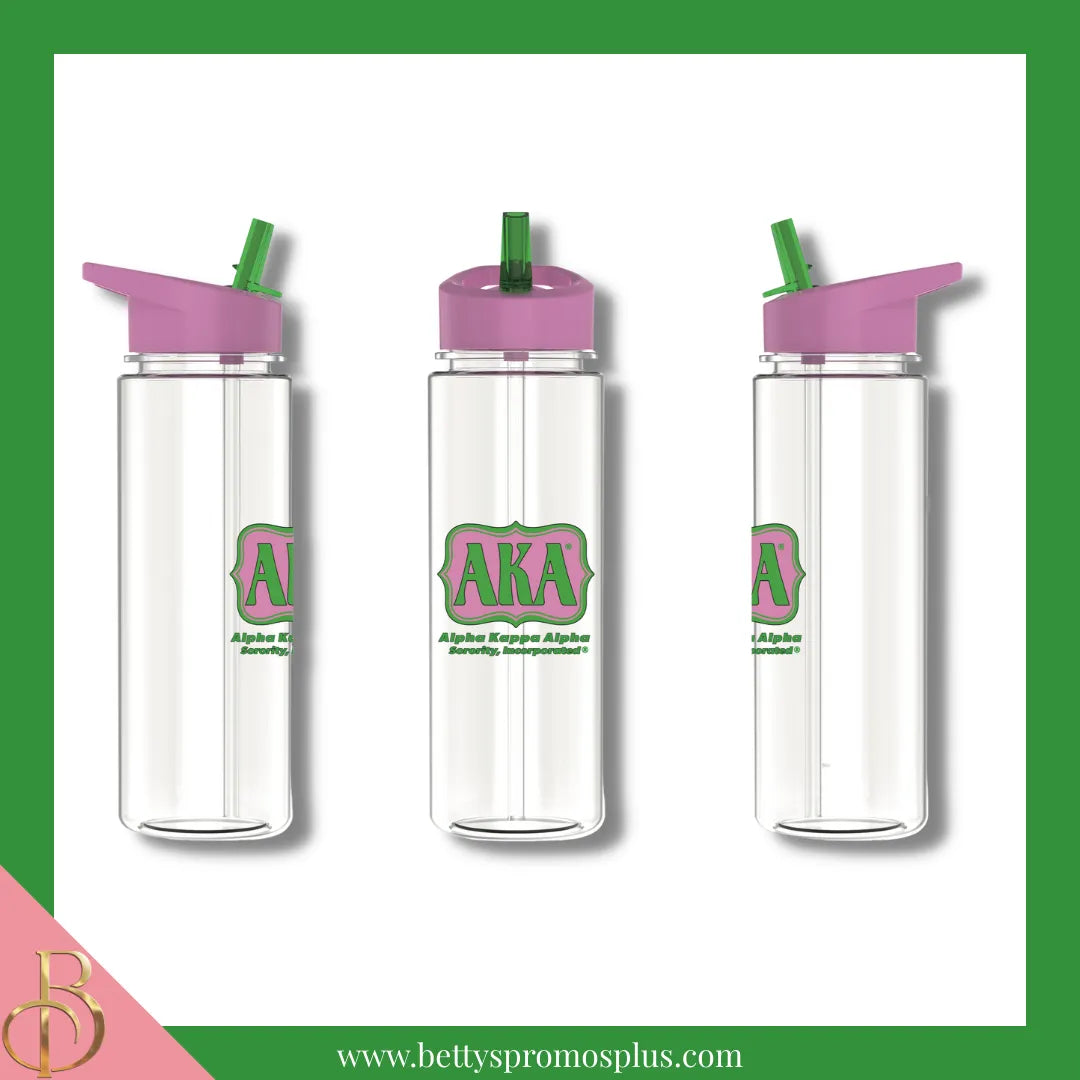 Alpha Kappa Alpha AKA 750ml Plastic Water Bottle with Flip Straw-Alpha Kappa Alpha Paraphernalia-Alpha Kappa Alpha Water Bottle-Betty's Promos Plus