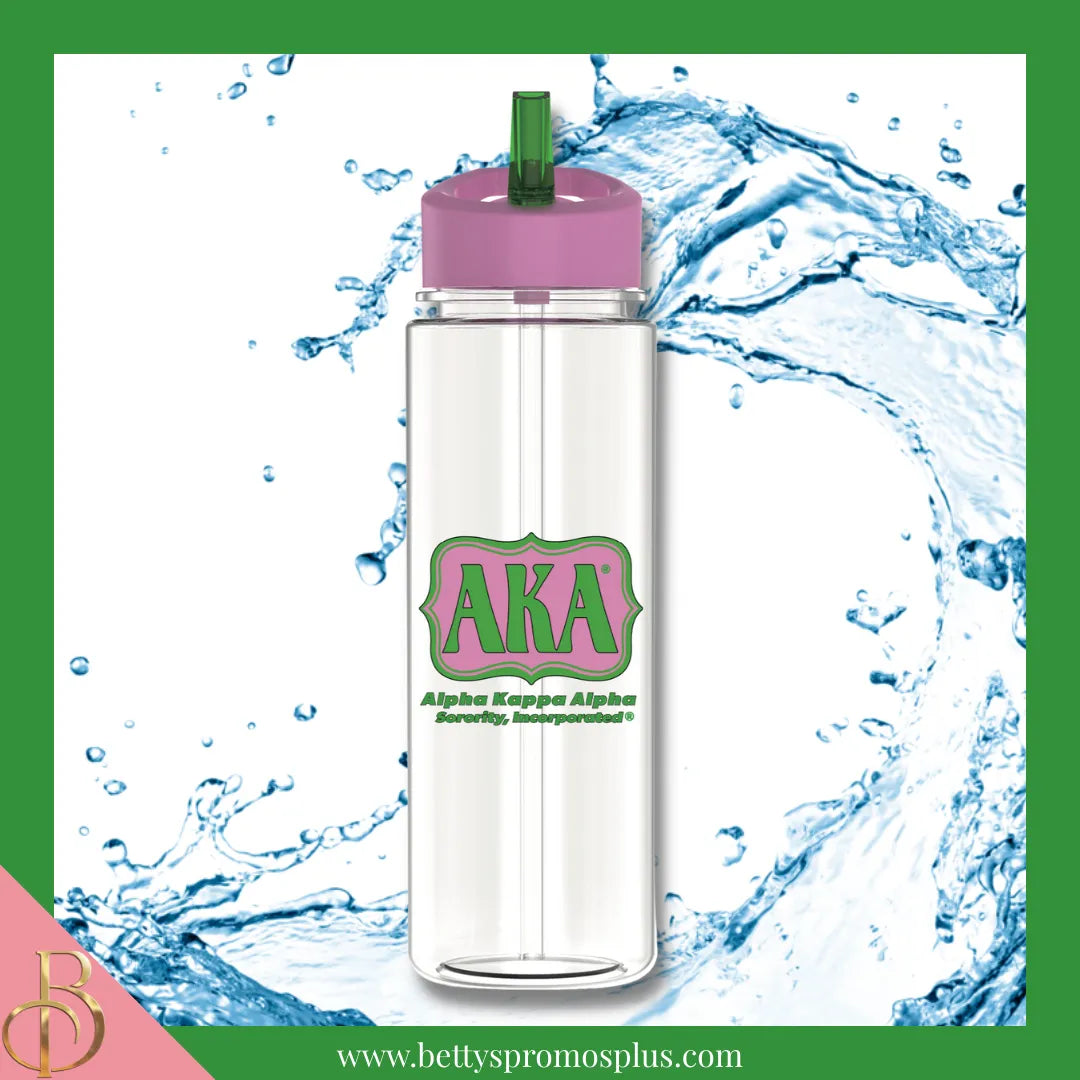 Alpha Kappa Alpha AKA 750ml Plastic Water Bottle with Flip Straw-Alpha Kappa Alpha Paraphernalia-Alpha Kappa Alpha Water Bottle-Betty's Promos Plus