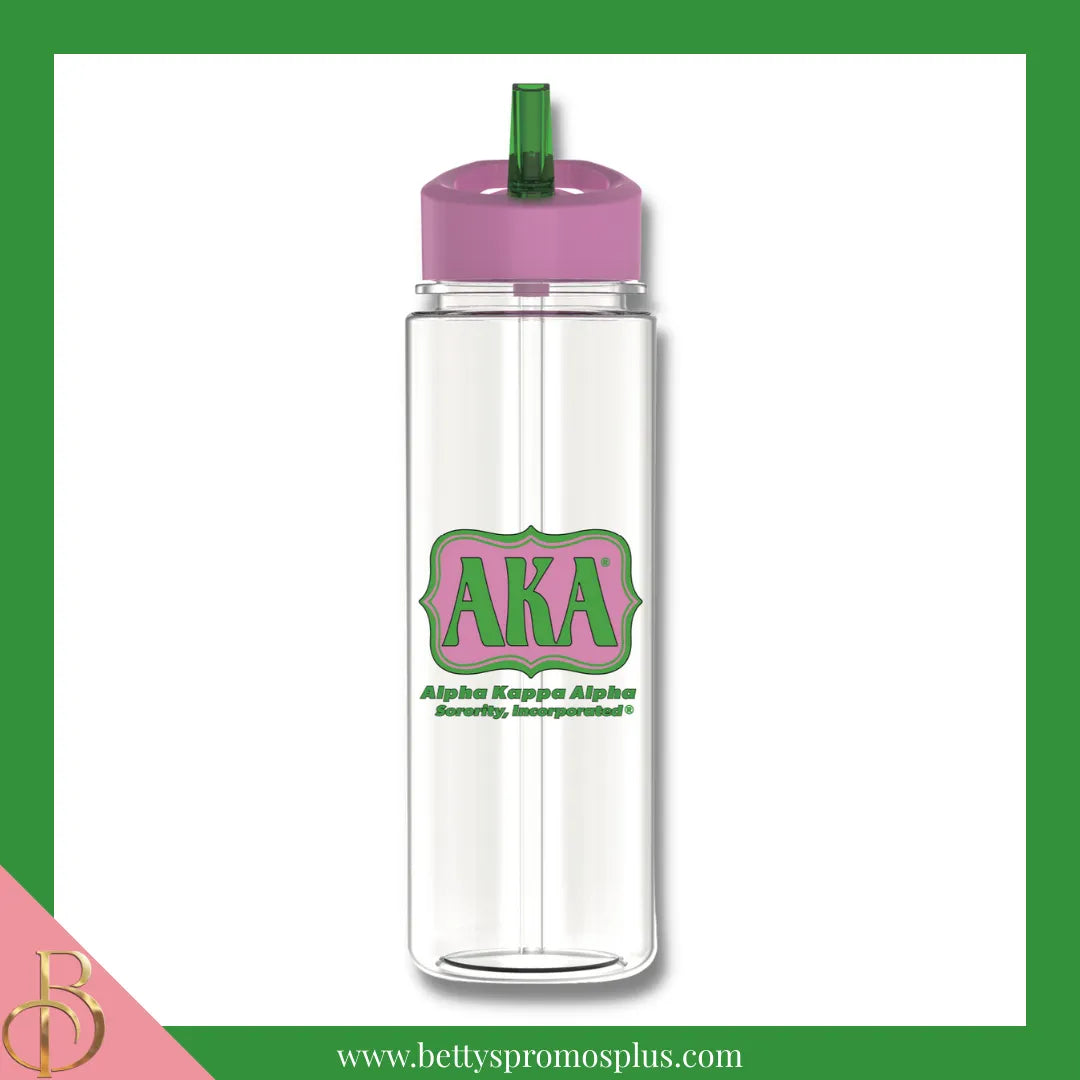 Alpha Kappa Alpha AKA 750ml Plastic Water Bottle with Flip Straw-Pink-Alpha Kappa Alpha Paraphernalia-Alpha Kappa Alpha Water Bottle-Betty's Promos Plus