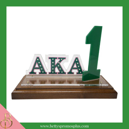 Alpha Kappa Alpha AKA Acrylic Desktop Ornament Line Number Display with Wooden Base for Desk-Alpha Kappa Alpha Paraphernalia-Alpha Kappa Alpha Desk Ornament-Betty's Promos Plus
