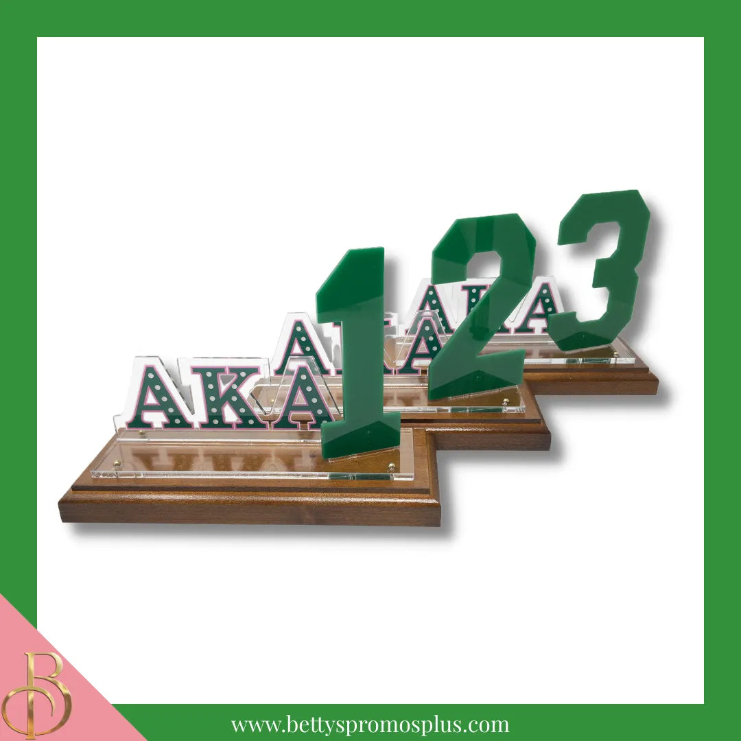 Alpha Kappa Alpha AKA Acrylic Desktop Ornament Line Number Display with Wooden Base for Desk-Alpha Kappa Alpha Paraphernalia-Alpha Kappa Alpha Desk Ornament-Betty's Promos Plus