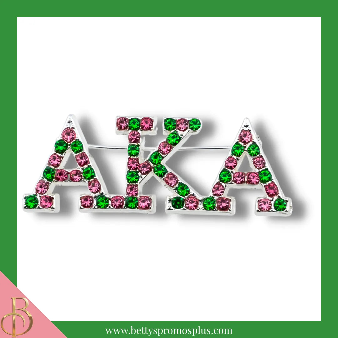 Alpha Kappa Alpha AKA Alternating Pink & Green Rhinestone Pin-Alpha Kappa Alpha Paraphernalia-Alpha Kappa Alpha Rhinestone Pin-Betty's Promos Plus