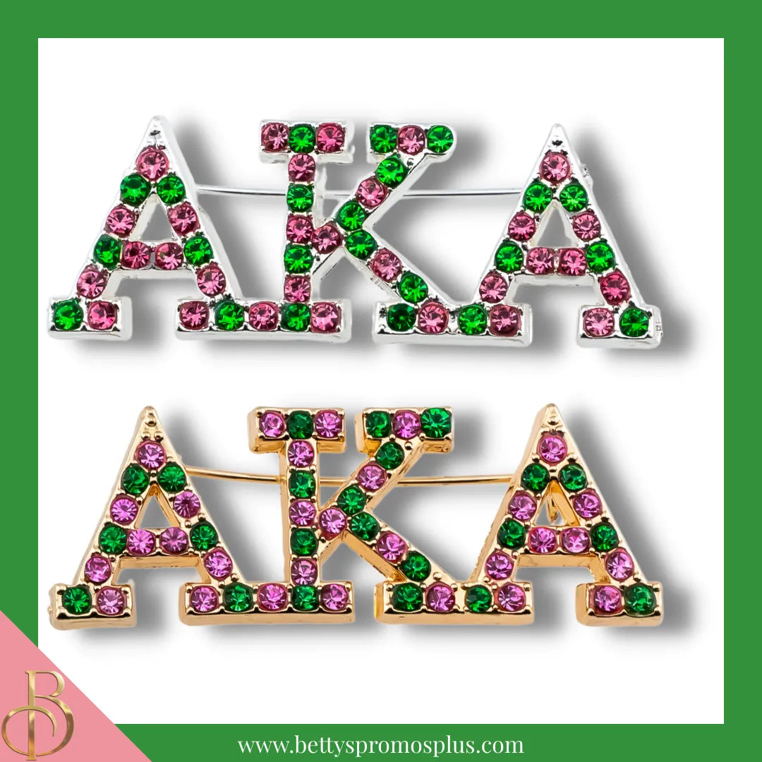Alpha Kappa Alpha AKA Alternating Pink & Green Rhinestone Pin-Alpha Kappa Alpha Paraphernalia-Alpha Kappa Alpha Rhinestone Pin-Betty's Promos Plus