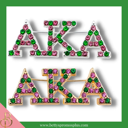 Alpha Kappa Alpha AKA Alternating Pink & Green Rhinestone Pin-Alpha Kappa Alpha Paraphernalia-Alpha Kappa Alpha Rhinestone Pin-Betty's Promos Plus