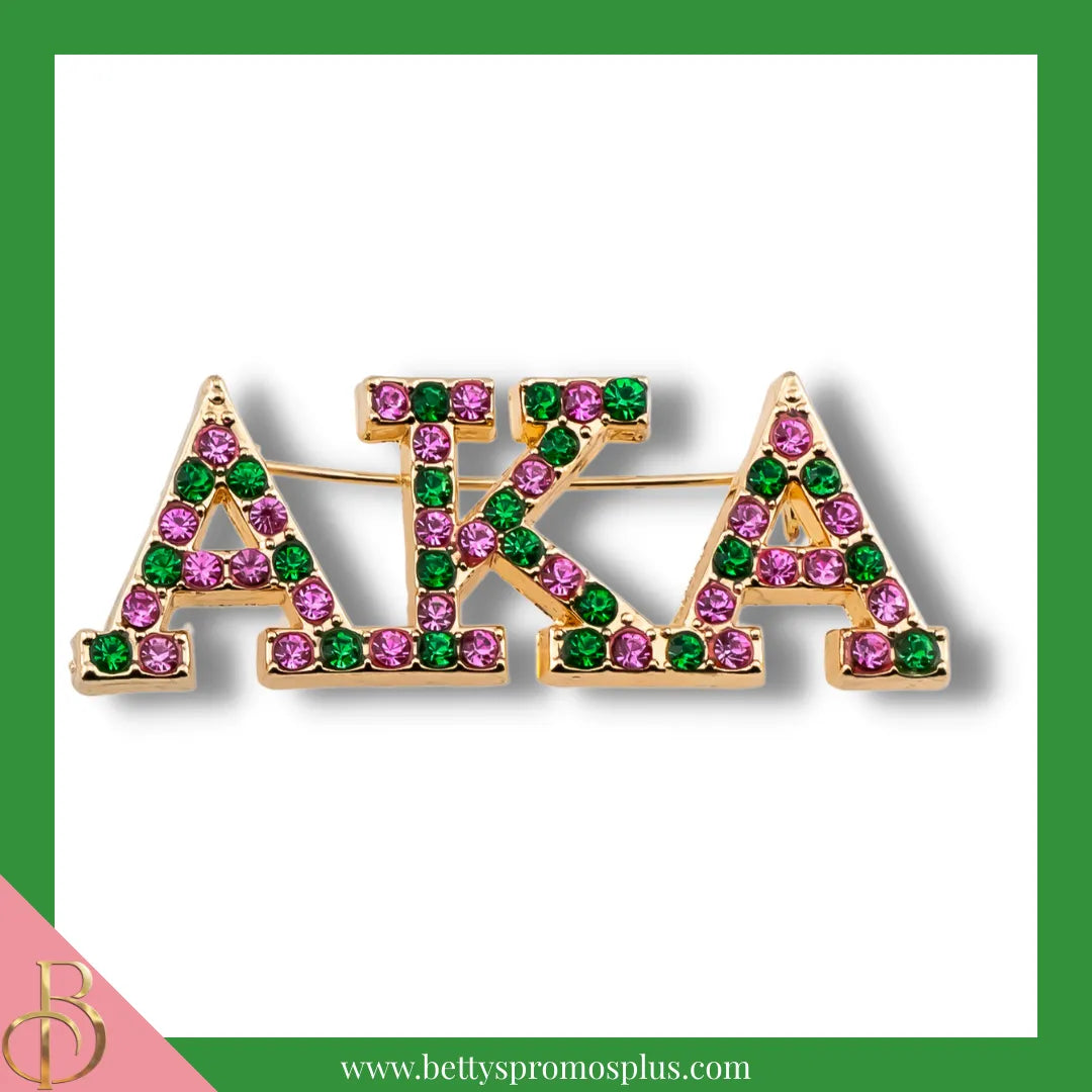 Alpha Kappa Alpha AKA Alternating Pink & Green Rhinestone Pin-Gold-Alternating Pink & Green-Alpha Kappa Alpha Paraphernalia-Alpha Kappa Alpha Rhinestone Pin-Betty's Promos Plus