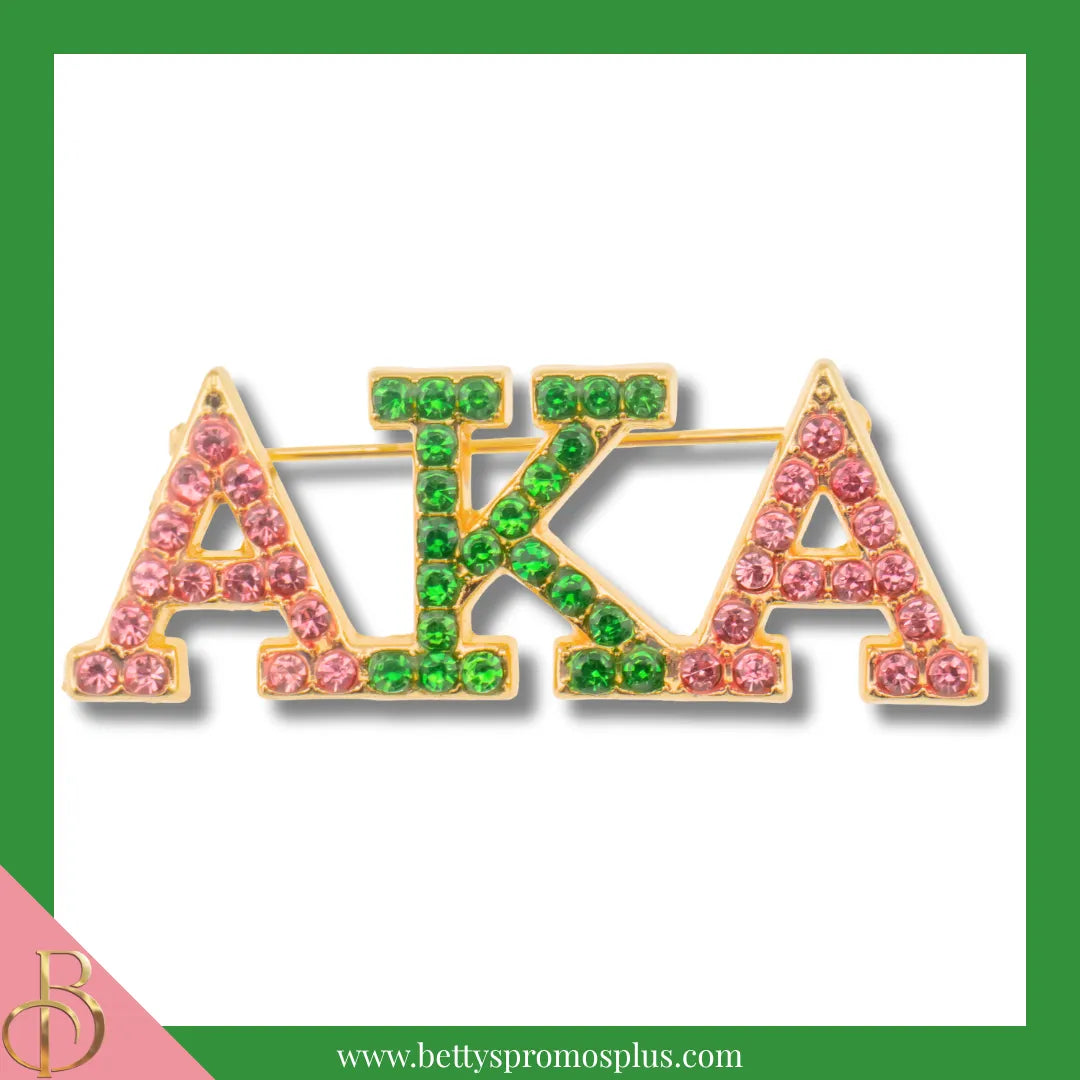 Alpha Kappa Alpha AKA Alternating Pink & Green Rhinestone Pin-Gold-Solid Pink & Green-Alpha Kappa Alpha Paraphernalia-Alpha Kappa Alpha Rhinestone Pin-Betty's Promos Plus