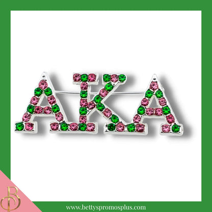 Alpha Kappa Alpha AKA Alternating Pink & Green Rhinestone Pin-Silver-Alternating Pink & Green-Alpha Kappa Alpha Paraphernalia-Alpha Kappa Alpha Rhinestone Pin-Betty's Promos Plus