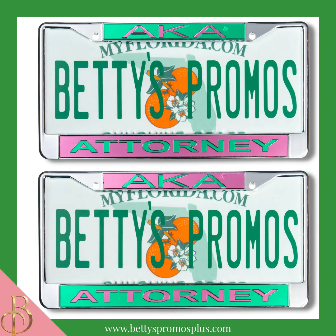 Alpha Kappa Alpha AKA Attorney Chrome Laser Engraved Mirrored Acrylic Auto Tag License Plate Frame-Alpha Kappa Alpha Paraphernalia-Alpha Kappa Alpha Auto Tag Frame-Betty's Promos Plus