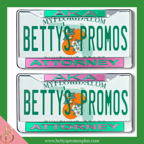 Alpha Kappa Alpha AKA Attorney Chrome Laser Engraved Mirrored Acrylic Auto Tag License Plate Frame-Alpha Kappa Alpha Paraphernalia-Alpha Kappa Alpha Auto Tag Frame-Betty's Promos Plus