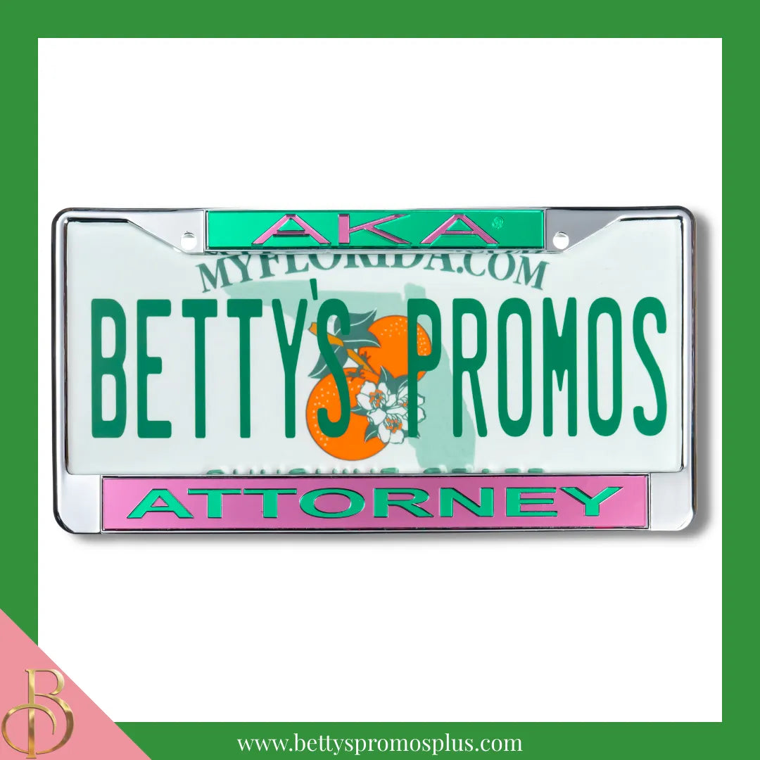 Alpha Kappa Alpha AKA Attorney Chrome Laser Engraved Mirrored Acrylic Auto Tag License Plate Frame-Pink Bottom-Alpha Kappa Alpha Paraphernalia-Alpha Kappa Alpha Auto Tag Frame-Betty's Promos Plus