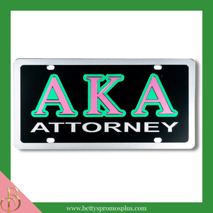 Alpha Kappa Alpha AKA Attorney Laser Engraved Mirrored Acrylic Auto Tag License Plate-Black-Alpha Kappa Alpha Paraphernalia-Alpha Kappa Alpha Auto Tag-Betty's Promos Plus