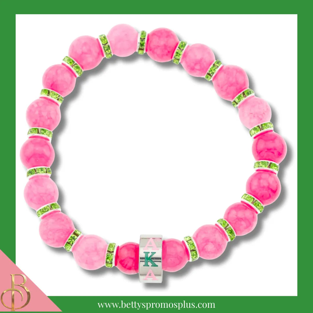 Alpha Kappa Alpha AKA Beaded Bracelet with Rhinestone Spacers-Alpha Kappa Alpha Paraphernalia-Alpha Kappa Alpha Bracelet-Betty's Promos Plus