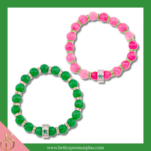 Alpha Kappa Alpha AKA Beaded Bracelet with Rhinestone Spacers-Alpha Kappa Alpha Paraphernalia-Alpha Kappa Alpha Bracelet-Betty's Promos Plus