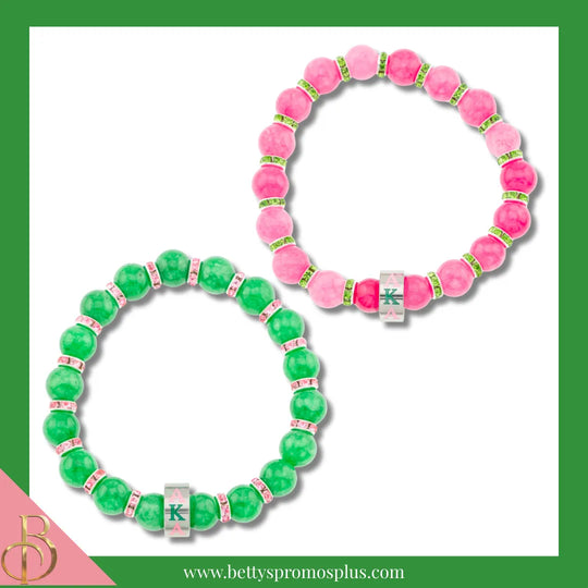 Alpha Kappa Alpha AKA Beaded Bracelet with Rhinestone Spacers-Alpha Kappa Alpha Paraphernalia-Alpha Kappa Alpha Bracelet-Betty's Promos Plus