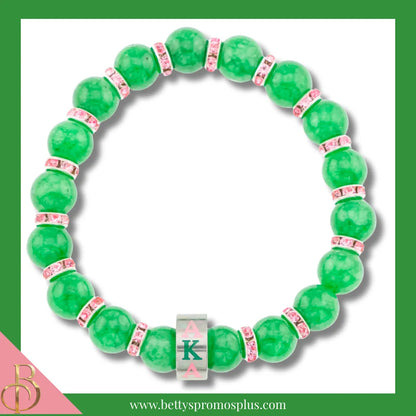 Alpha Kappa Alpha AKA Beaded Bracelet with Rhinestone Spacers-Green-Alpha Kappa Alpha Paraphernalia-Alpha Kappa Alpha Bracelet-Betty's Promos Plus