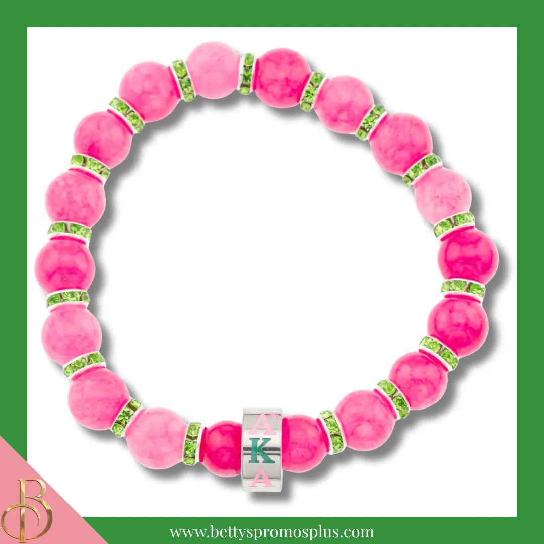 Alpha Kappa Alpha AKA Beaded Bracelet with Rhinestone Spacers-Pink-Alpha Kappa Alpha Paraphernalia-Alpha Kappa Alpha Bracelet-Betty's Promos Plus