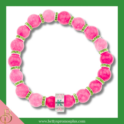 Alpha Kappa Alpha AKA Beaded Bracelet with Rhinestone Spacers-Pink-Alpha Kappa Alpha Paraphernalia-Alpha Kappa Alpha Bracelet-Betty's Promos Plus