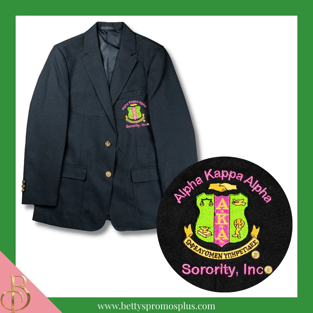 Alpha Kappa Alpha AKA Blazer with Embroidered Shield Sport Coat in Black or White-Black-Regular-4-Alpha Kappa Alpha Paraphernalia-Alpha Kappa Alpha Blazers-Betty's Promos Plus
