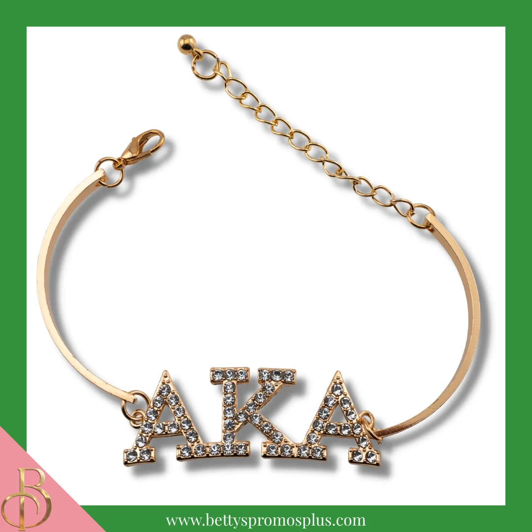 Alpha Kappa Alpha AKA Bracelet with Rhinestone Letters-Gold-Alpha Kappa Alpha Paraphernalia-Alpha Kappa Alpha Bracelet-Betty's Promos Plus