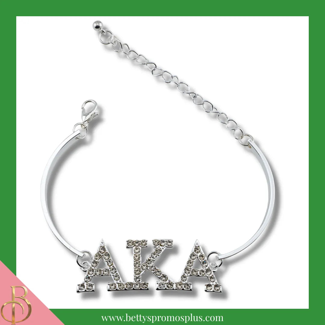 Alpha Kappa Alpha AKA Bracelet with Rhinestone Letters-Silver-Alpha Kappa Alpha Paraphernalia-Alpha Kappa Alpha Bracelet-Betty's Promos Plus