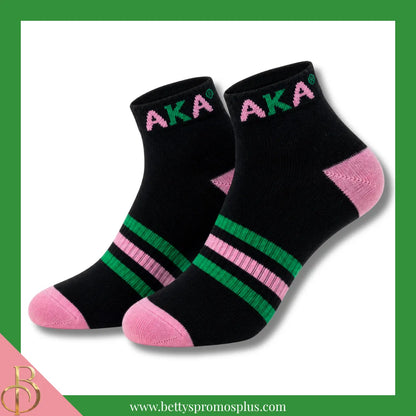 Alpha Kappa Alpha AKA Breathable Ankle Socks with Arch Support-Black-Alpha Kappa Alpha Paraphernalia-Alpha Kappa Alpha Socks-Betty's Promos Plus