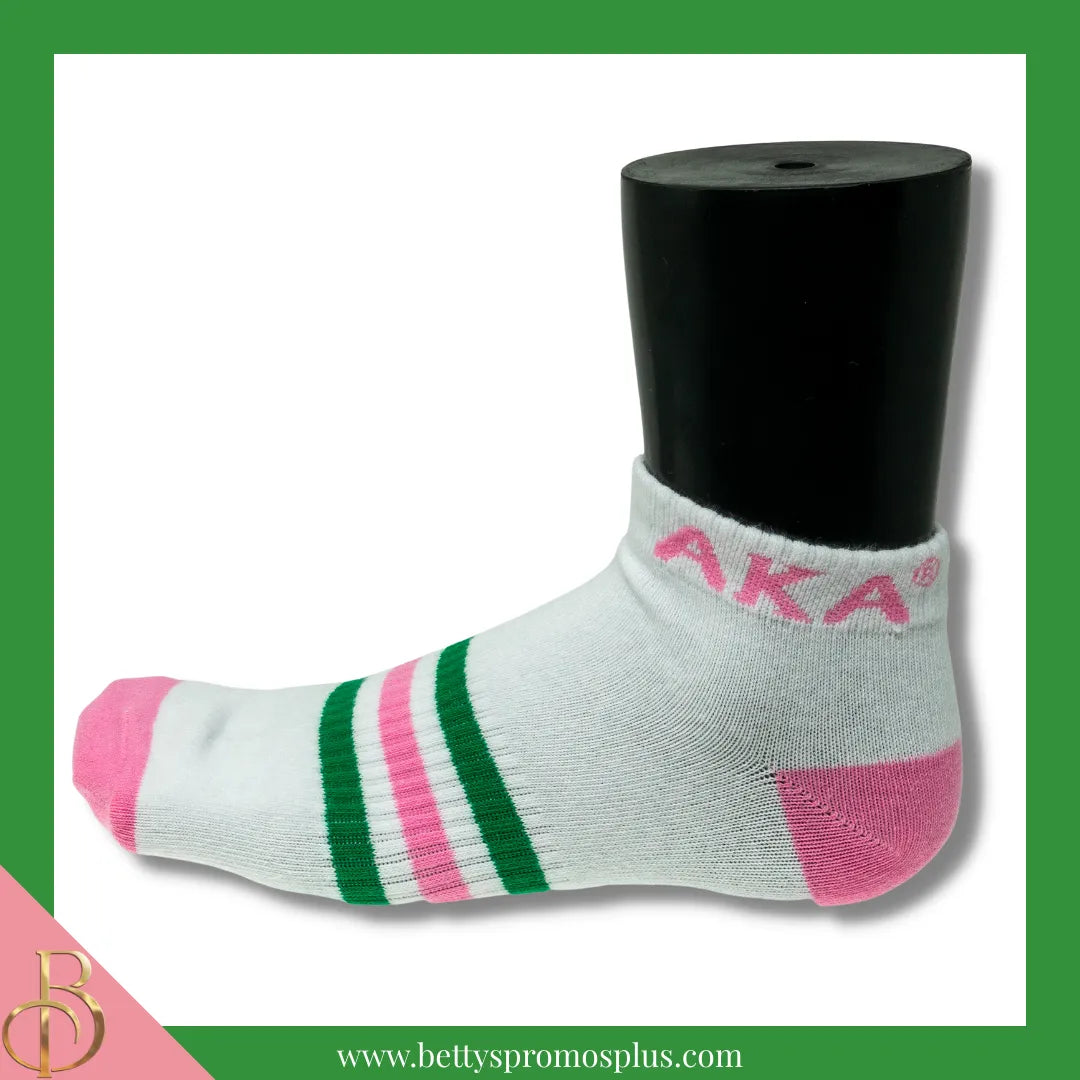 Alpha Kappa Alpha AKA Breathable Ankle Socks with Arch Support-White-Alpha Kappa Alpha Paraphernalia-Alpha Kappa Alpha Socks-Betty's Promos Plus