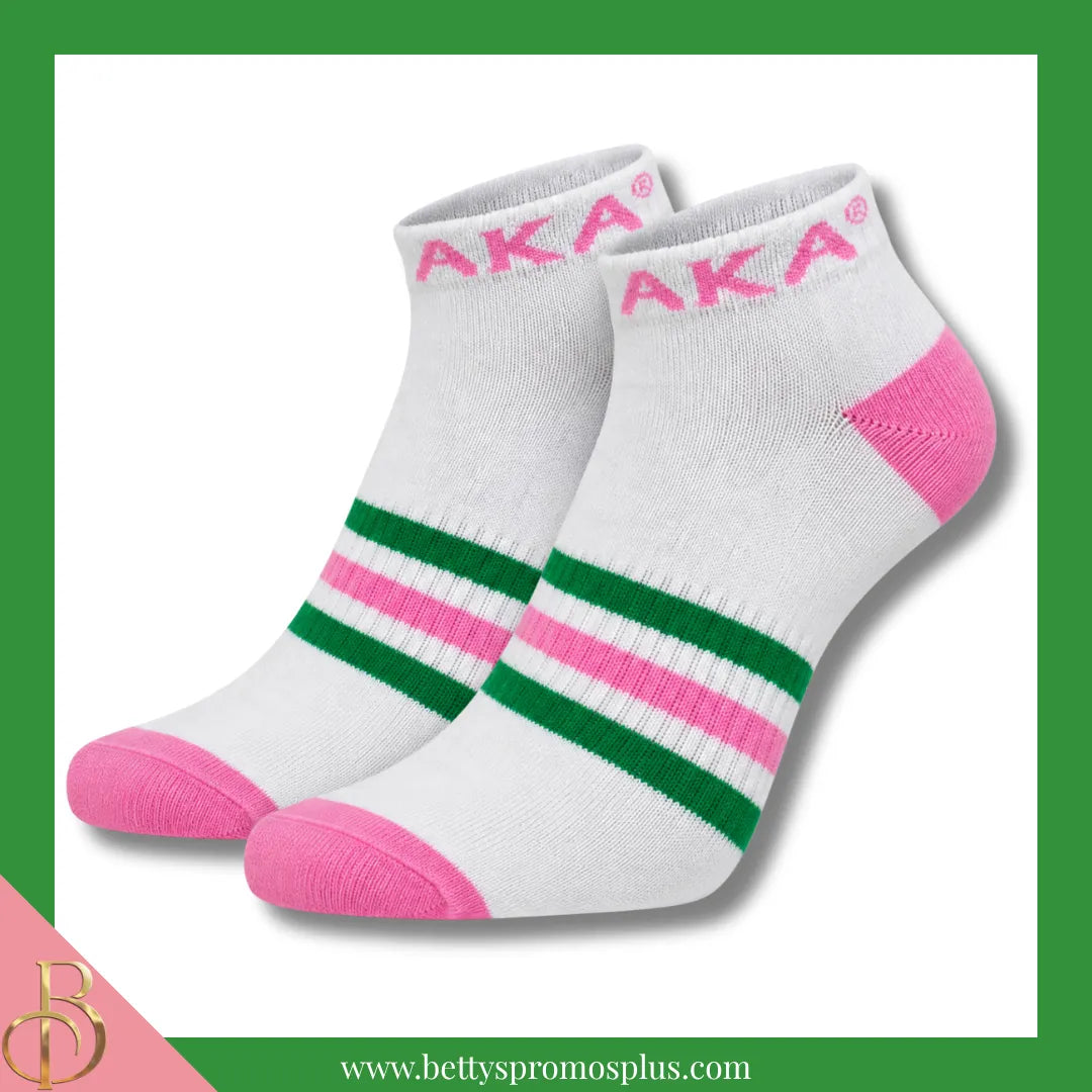 Alpha Kappa Alpha AKA Breathable Ankle Socks with Arch Support-White-Alpha Kappa Alpha Paraphernalia-Alpha Kappa Alpha Socks-Betty's Promos Plus