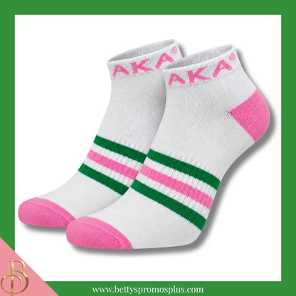 Alpha Kappa Alpha AKA Breathable Ankle Socks with Arch Support-White-Alpha Kappa Alpha Paraphernalia-Alpha Kappa Alpha Socks-Betty's Promos Plus