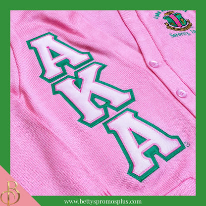 Alpha Kappa Alpha AKA Cardigan Sweater with Double Stitched Twill Embroidered Letters & AKA Shield-Alpha Kappa Alpha Paraphernalia-Alpha Kappa Alpha Sweaters-Betty's Promos Plus