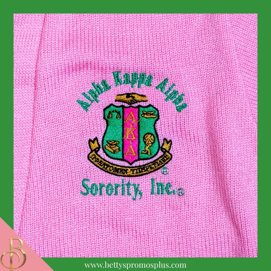 Alpha Kappa Alpha AKA Cardigan Sweater with Double Stitched Twill Embroidered Letters & AKA Shield-Alpha Kappa Alpha Paraphernalia-Alpha Kappa Alpha Sweaters-Betty's Promos Plus