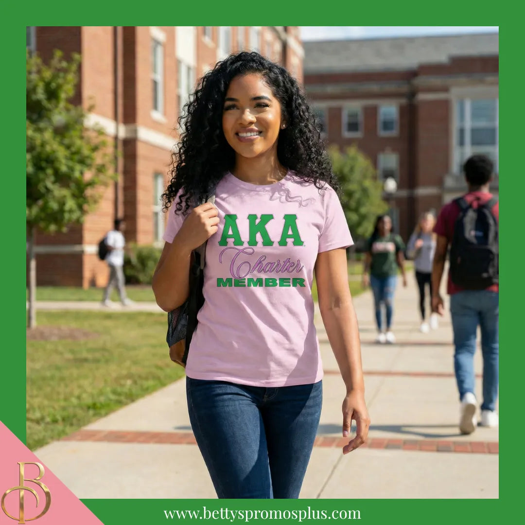 Alpha Kappa Alpha AKA Charter Member Screen Printed T-Shirt-Alpha Kappa Alpha Paraphernalia-Alpha Kappa Alpha T-Shirts-Betty's Promos Plus