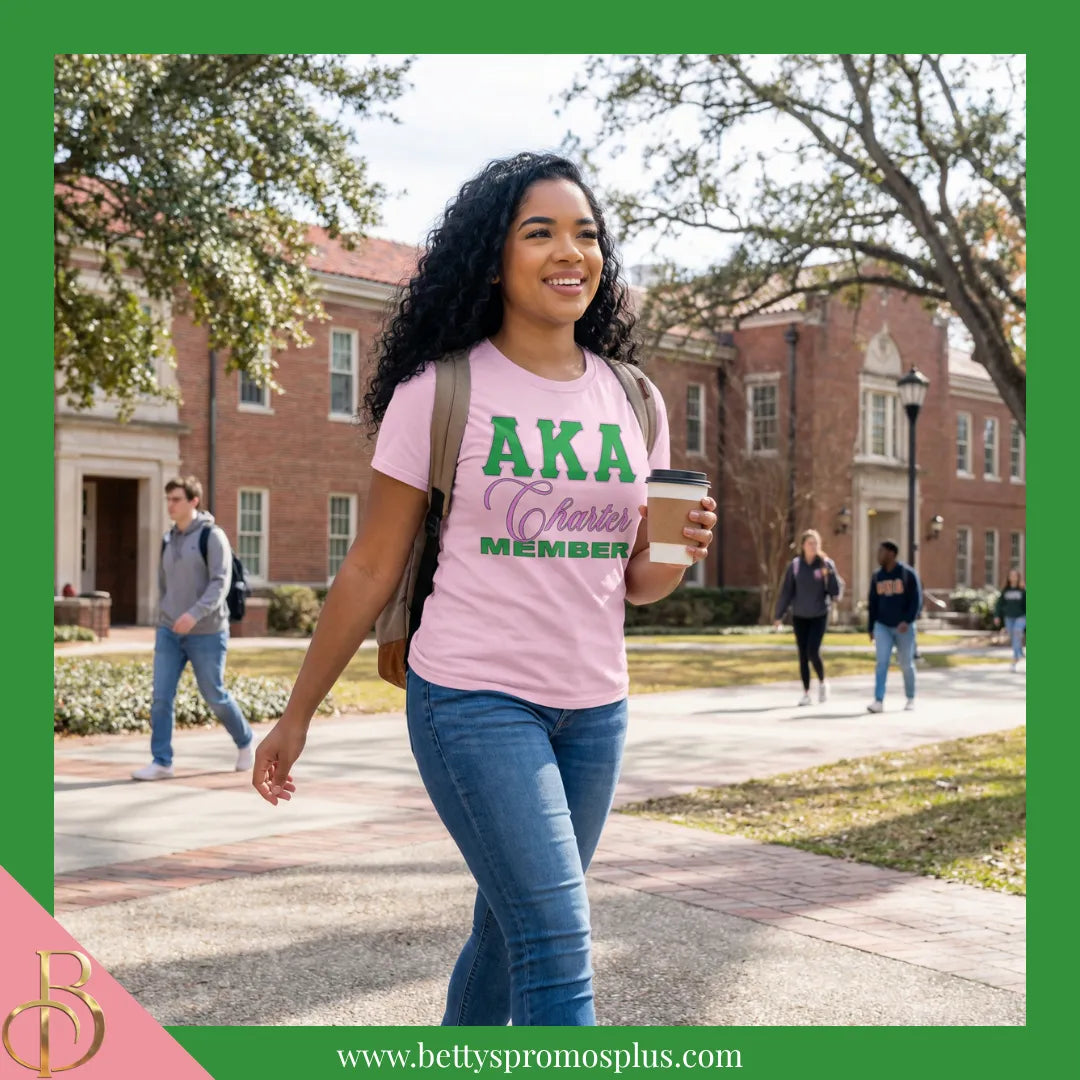 Alpha Kappa Alpha AKA Charter Member Screen Printed T-Shirt-Alpha Kappa Alpha Paraphernalia-Alpha Kappa Alpha T-Shirts-Betty's Promos Plus