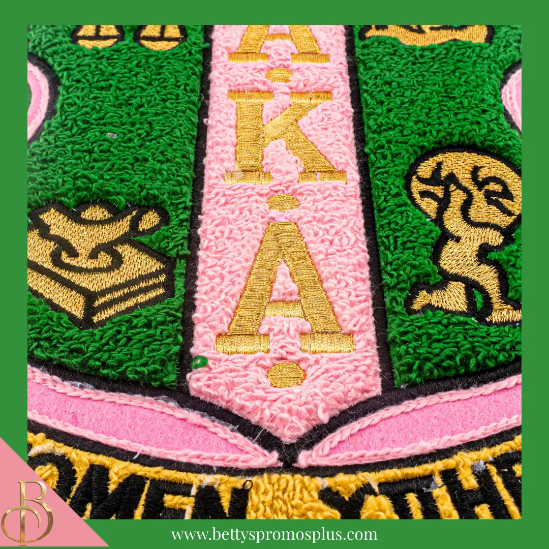 Alpha Kappa Alpha AKA Chenille Shield with Green Background Embroidery Patch-Alpha Kappa Alpha Paraphernalia-Alpha Kappa Alpha Patch-Betty's Promos Plus