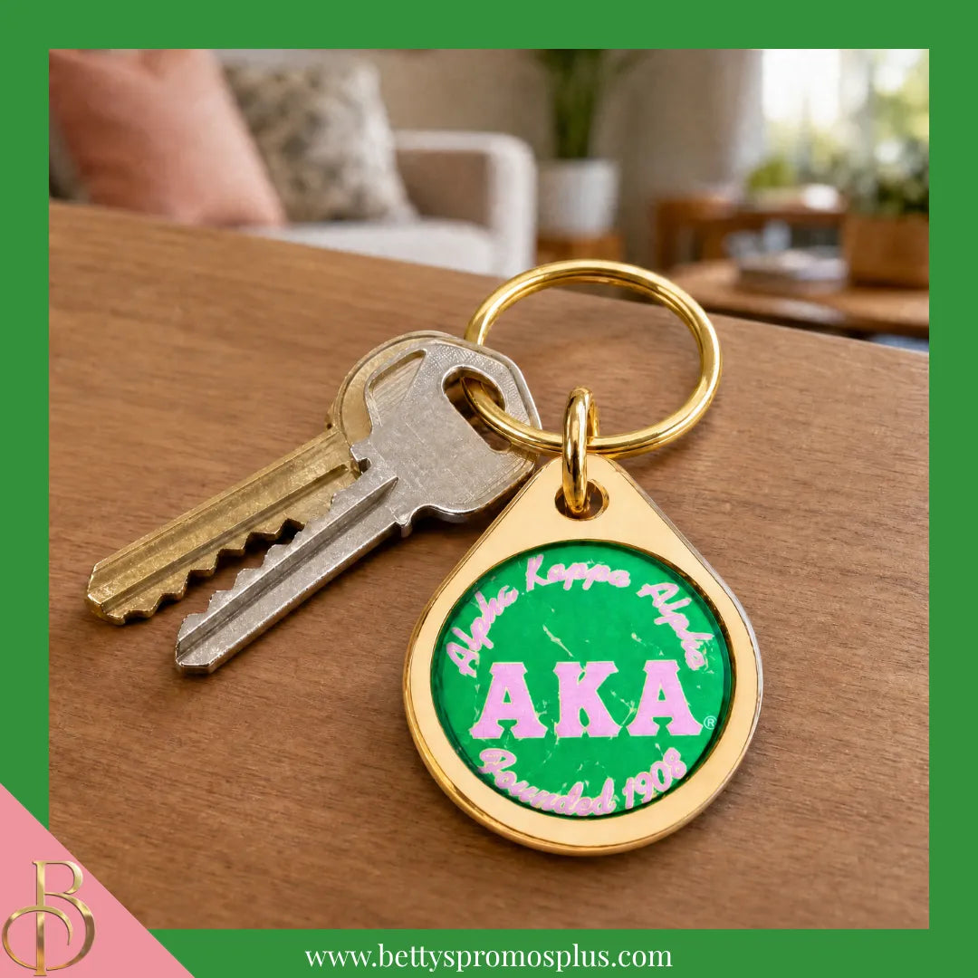 Alpha Kappa Alpha AKA Circular Acrylic Keychain with Shield or Greek Letters-Alpha Kappa Alpha Paraphernalia-Alpha Kappa Alpha Keychain-Betty's Promos Plus