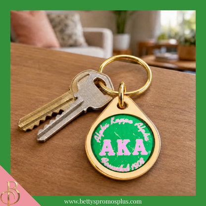 Alpha Kappa Alpha AKA Circular Acrylic Keychain with Shield or Greek Letters-Alpha Kappa Alpha Paraphernalia-Alpha Kappa Alpha Keychain-Betty's Promos Plus