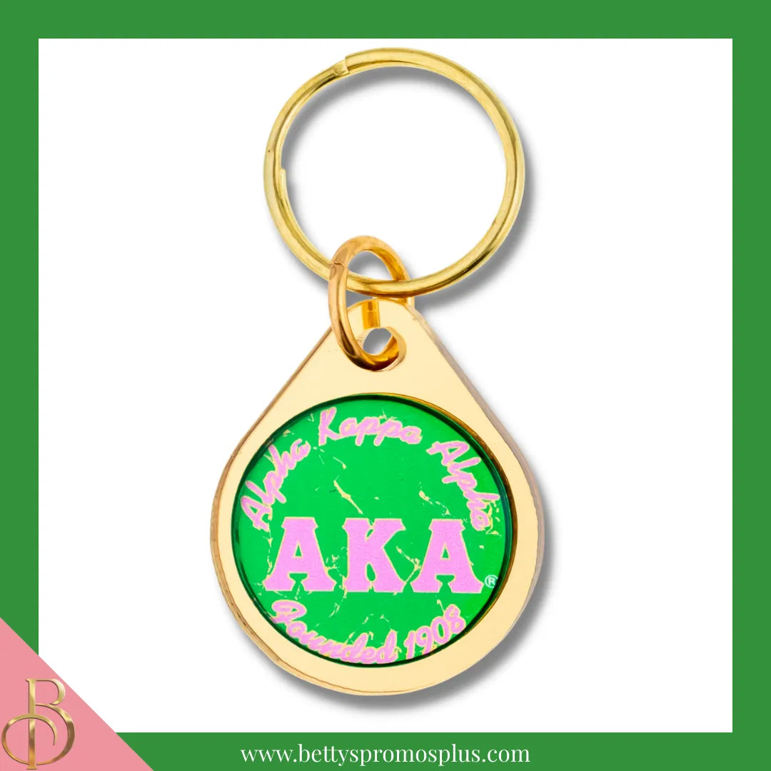 Alpha Kappa Alpha AKA Circular Acrylic Keychain with Shield or Greek Letters-Gold-AKA Greek Letters-Alpha Kappa Alpha Paraphernalia-Alpha Kappa Alpha Keychain-Betty's Promos Plus