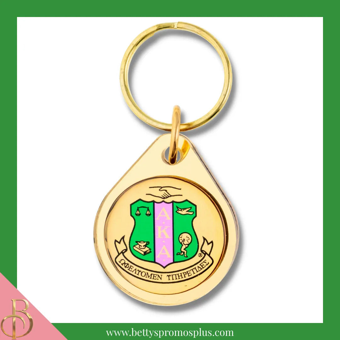Alpha Kappa Alpha AKA Circular Acrylic Keychain with Shield or Greek Letters-Gold-AKA Shield-Alpha Kappa Alpha Paraphernalia-Alpha Kappa Alpha Keychain-Betty's Promos Plus