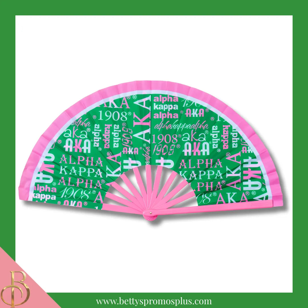 Alpha Kappa Alpha AKA Clacking Accordion Handheld Fan-Green-Pink Blades-Alpha Kappa Alpha Paraphernalia-Alpha Kappa Alpha Fan-Betty's Promos Plus