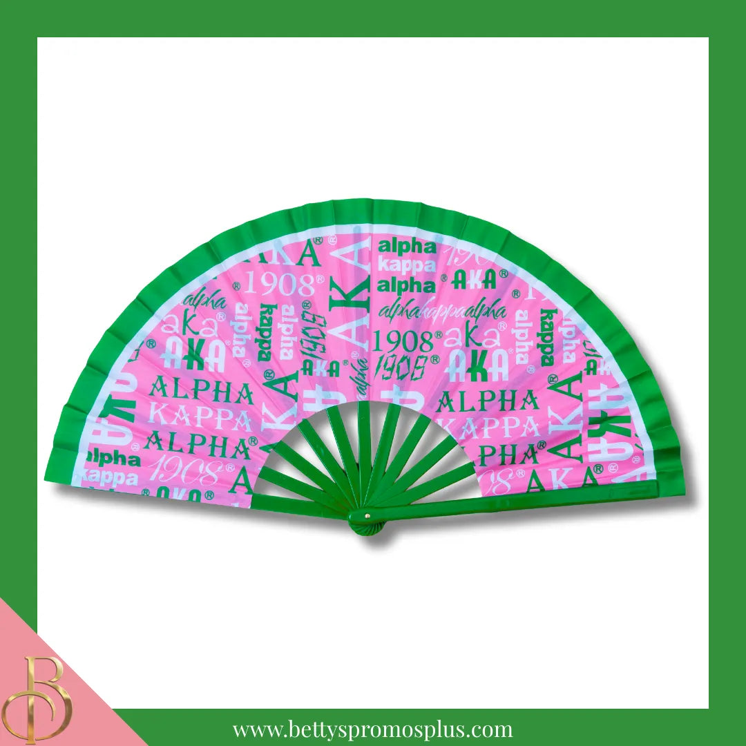 Alpha Kappa Alpha AKA Clacking Accordion Handheld Fan-Pink-Green Blades-Alpha Kappa Alpha Paraphernalia-Alpha Kappa Alpha Fan-Betty's Promos Plus