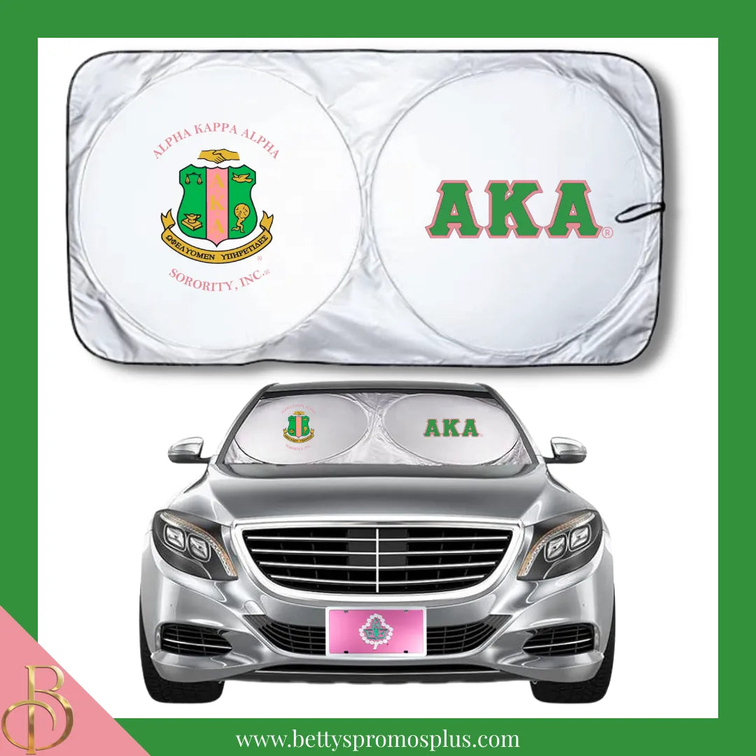 Alpha Kappa Alpha AKA Collapsible Car Sun Shade with Pouch-Alpha Kappa Alpha Paraphernalia-Alpha Kappa Alpha Car Shade-Betty's Promos Plus