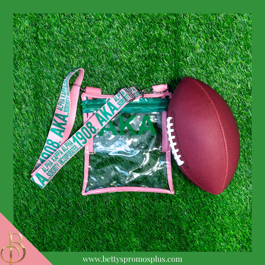 Alpha Kappa Alpha AKA Cross Body Clear Stadium Bag-Alpha Kappa Alpha Paraphernalia-Alpha Kappa Alpha Stadium Bag-Betty's Promos Plus