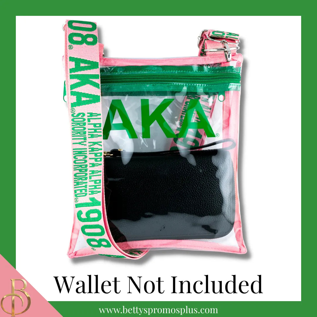 Alpha Kappa Alpha AKA Cross Body Clear Stadium Bag-Alpha Kappa Alpha Paraphernalia-Alpha Kappa Alpha Stadium Bag-Betty's Promos Plus