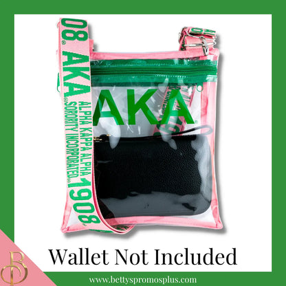 Alpha Kappa Alpha AKA Cross Body Clear Stadium Bag-Alpha Kappa Alpha Paraphernalia-Alpha Kappa Alpha Stadium Bag-Betty's Promos Plus