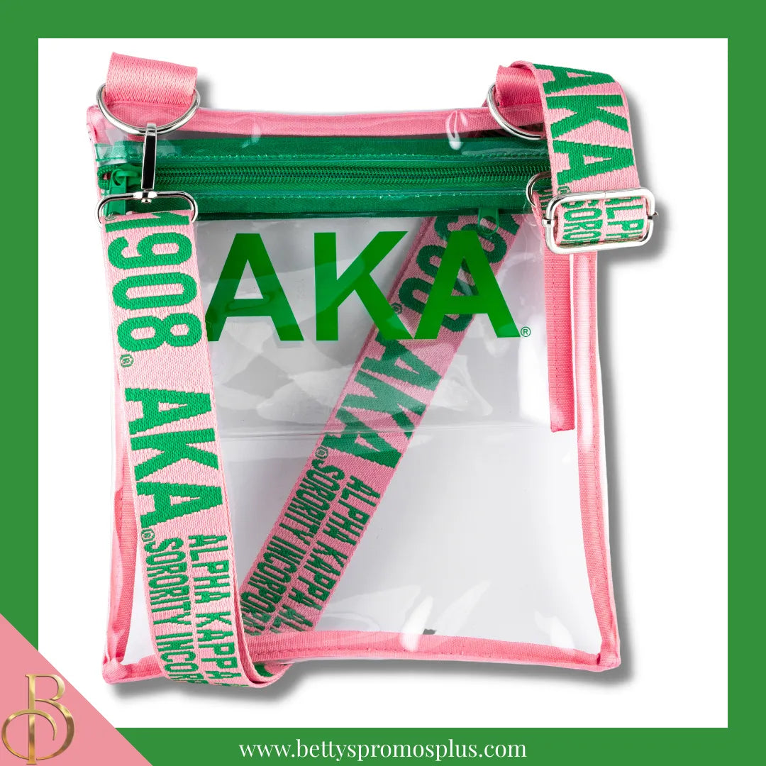 Alpha Kappa Alpha AKA Cross Body Clear Stadium Bag-Pink-Alpha Kappa Alpha Paraphernalia-Alpha Kappa Alpha Stadium Bag-Betty's Promos Plus