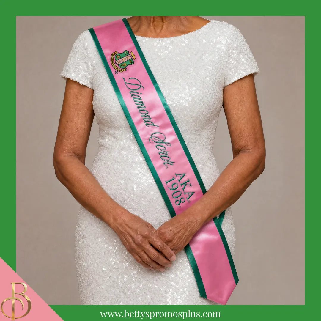 Alpha Kappa Alpha AKA Diamond Soror Sash-Alpha Kappa Alpha Paraphernalia-Alpha Kappa Alpha Sash-Betty's Promos Plus